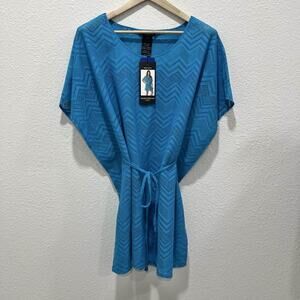 NWT Mario Serrani Italy Women's Large Blue Crochet Beach Cover Up Dress